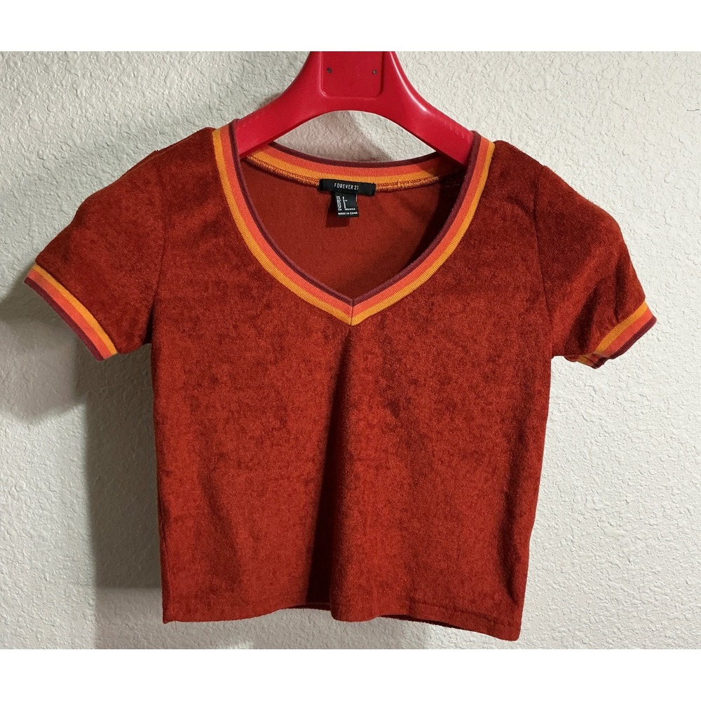 Boho 70's Inspired V-neck Cropp Top Rust Orange Small Indie Festival Hippie